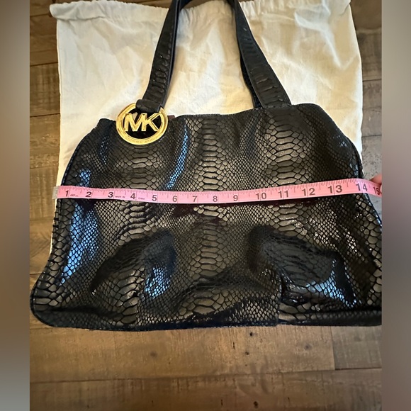 Michael Kors Fulton Black Python Embossed Leather Hobo Shoulder Bag - Picture 9 of 10